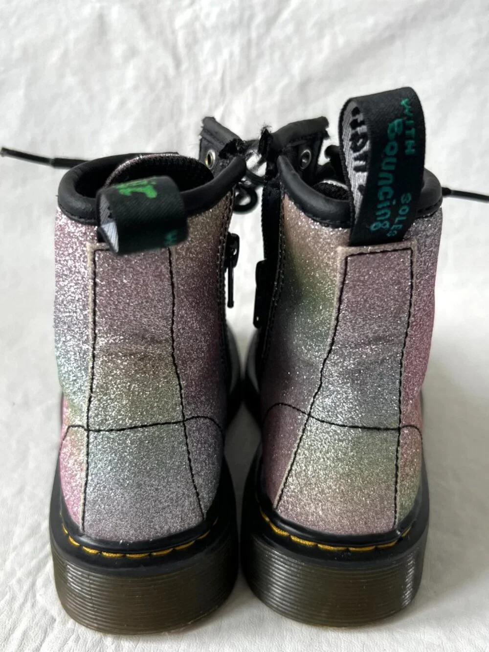 Dr Martens Boots Junior 1460 Rainbow Glitter Lace Up zip kids 13 combat docs